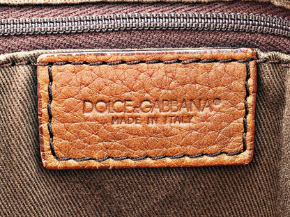 Dolce & Gabbana Hand Bag Tote Purse Leopard Canvas Leather Brown Authentic