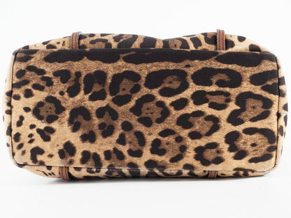 Dolce & Gabbana Hand Bag Tote Purse Leopard Canvas Leather Brown Authentic