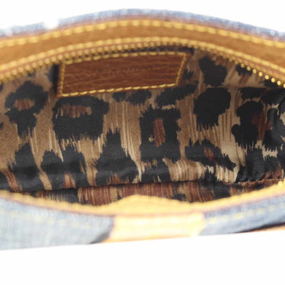 Dolce & Gabbana Shoulder Bag Purse Leopard Denim Leather Navy Brown Authentic