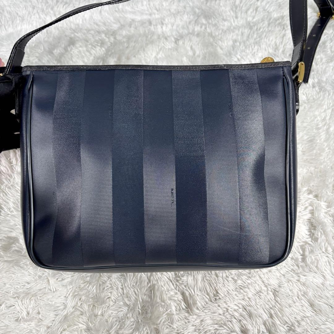 FENDI Shoulder Bag Purse Pecan PVC Leather Navy Authentic