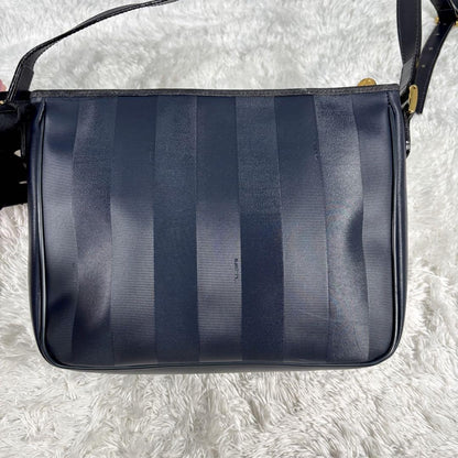 FENDI Shoulder Bag Purse Pecan PVC Leather Navy Authentic
