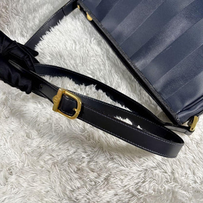 FENDI Shoulder Bag Purse Pecan PVC Leather Navy Authentic