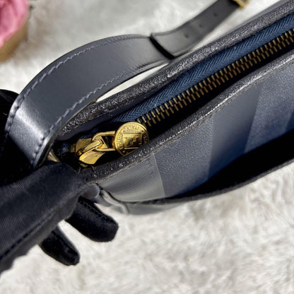 FENDI Shoulder Bag Purse Pecan PVC Leather Navy Authentic