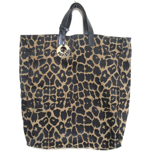 FENDI Hand Bag Tote Purse Leopard Beige Black Authentic