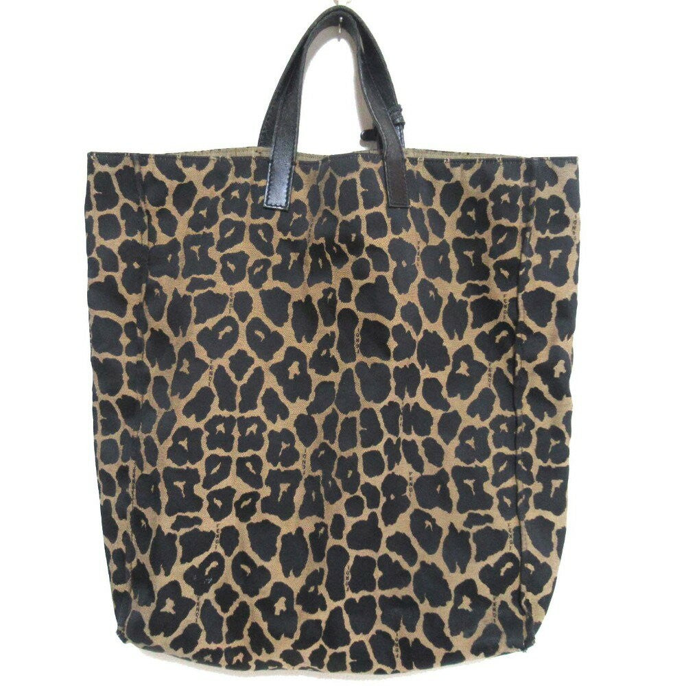 FENDI Hand Bag Tote Purse Leopard Beige Black Authentic