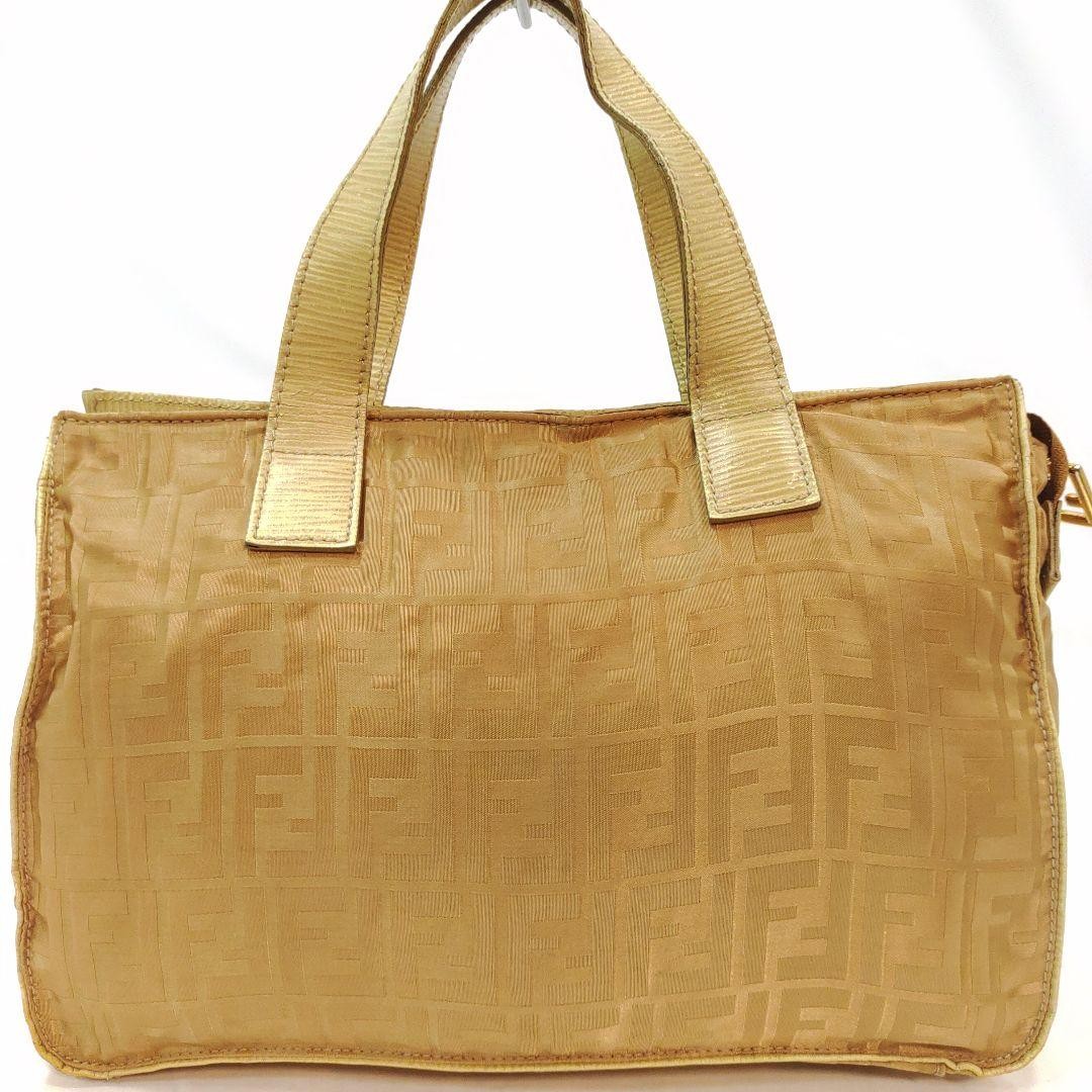 FENDI Hand Shoulder Bag Tote Purse 2way FF Zucca Leather Nylon Authentic