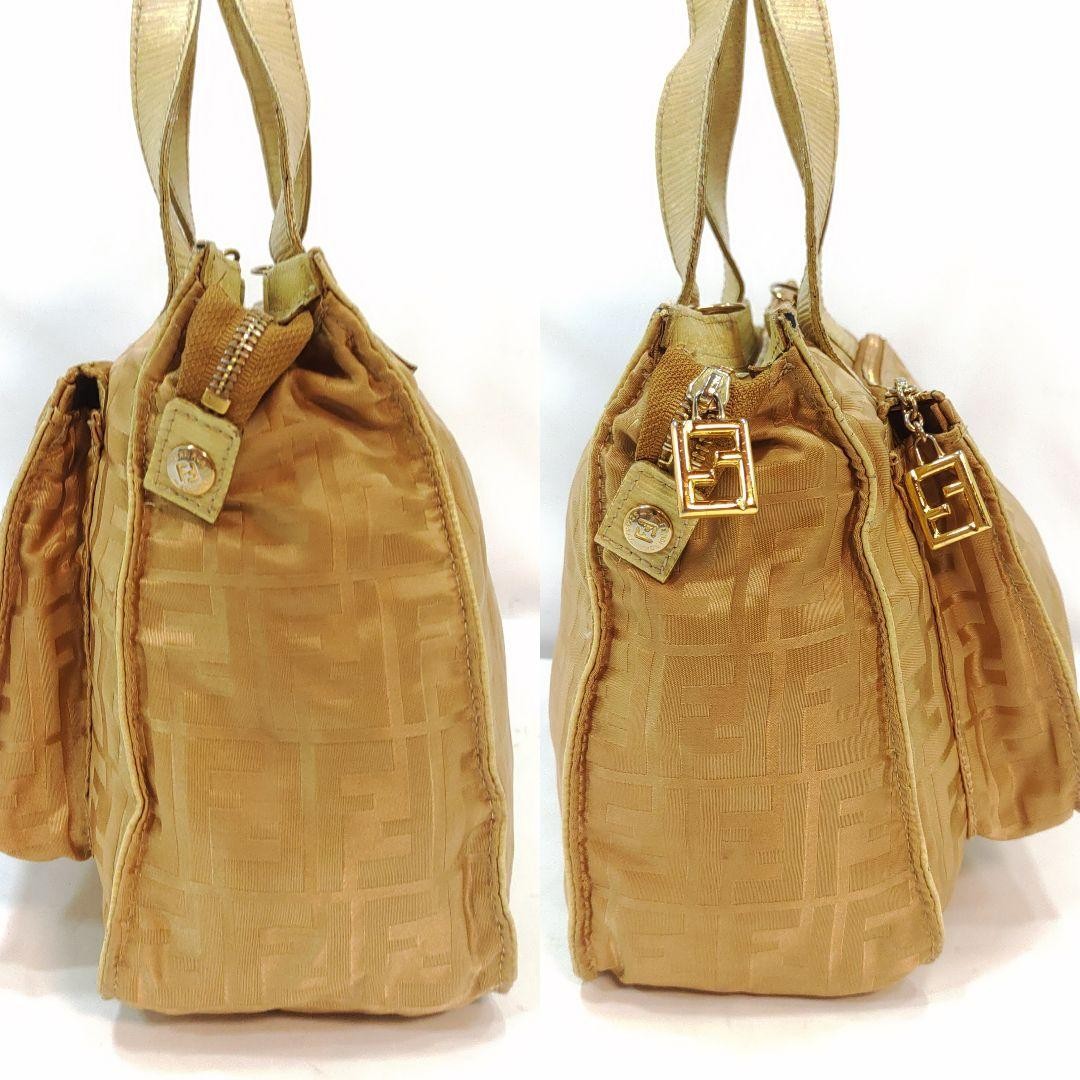 FENDI Hand Shoulder Bag Tote Purse 2way FF Zucca Leather Nylon Authentic