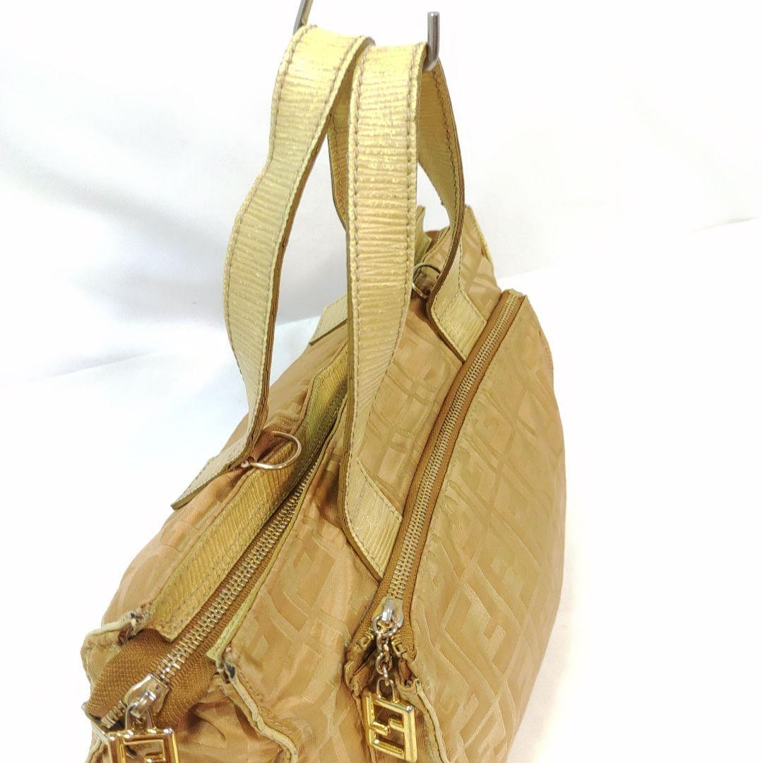 FENDI Hand Shoulder Bag Tote Purse 2way FF Zucca Leather Nylon Authentic