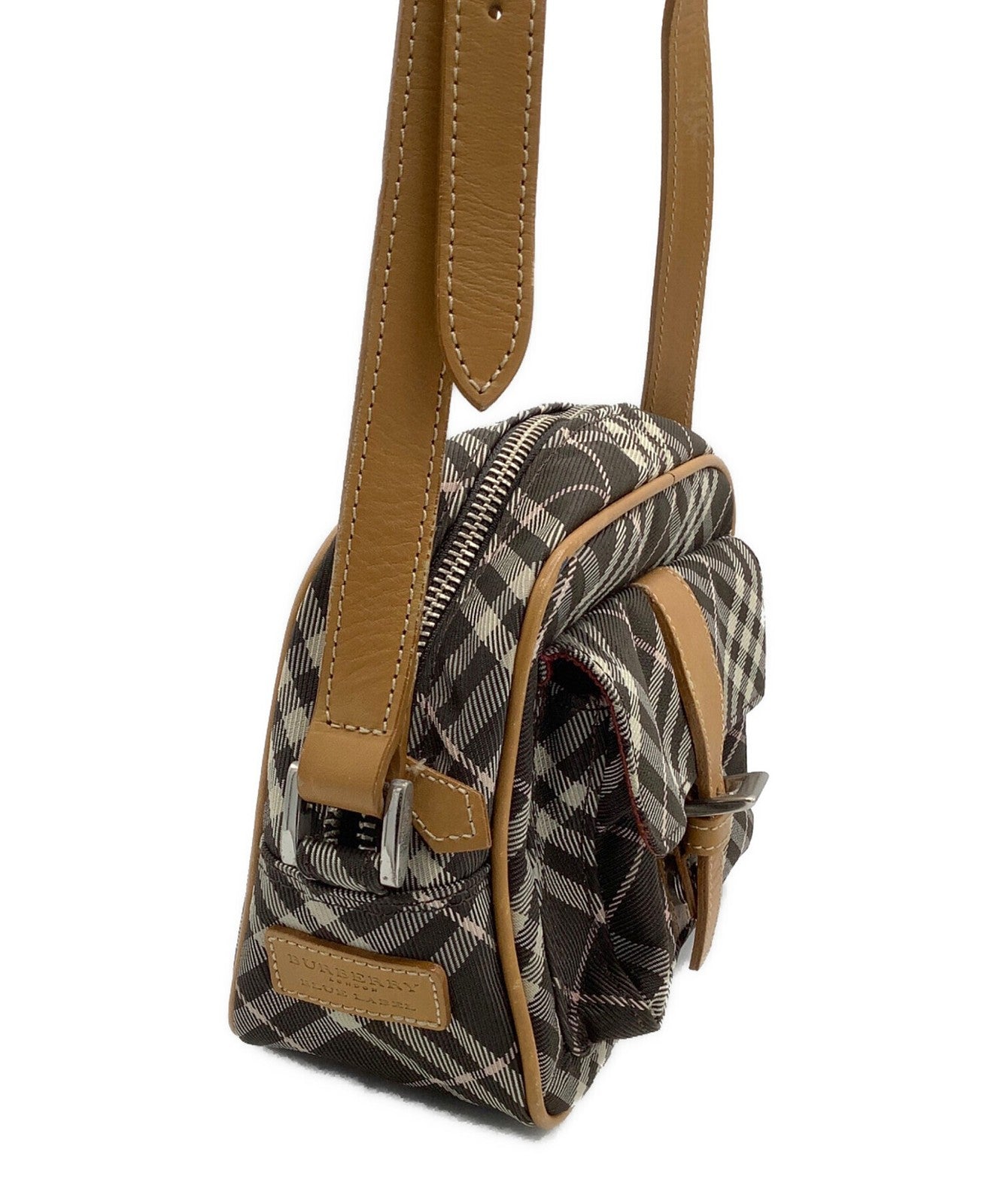 BURBERRY BLUE LABEL Shoulder Bag Purse Nova Check Brown Authentic