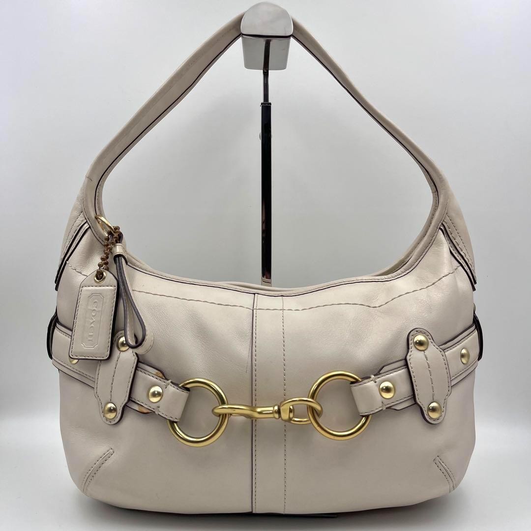 COACH Shoulder Bag Purse Leather White Authentic
