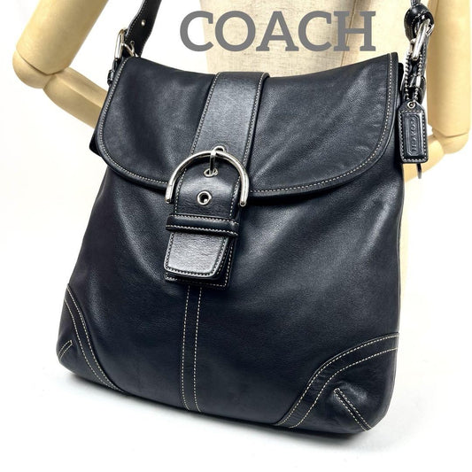 COACH Shoulder Bag Purse Leather Black Beige Authentic