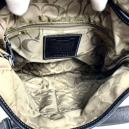COACH Shoulder Bag Purse Leather Black Beige Authentic