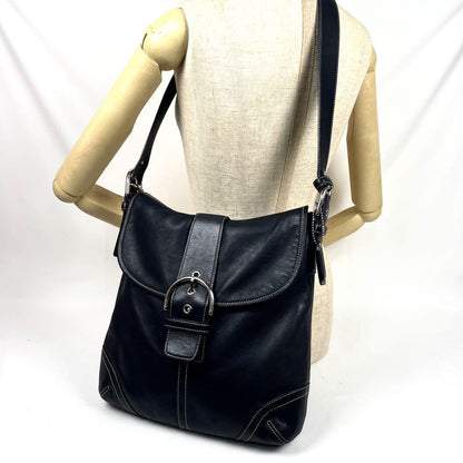 COACH Shoulder Bag Purse Leather Black Beige Authentic