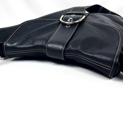 COACH Shoulder Bag Purse Leather Black Beige Authentic
