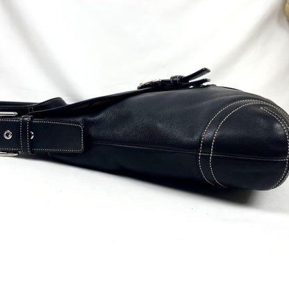 COACH Shoulder Bag Purse Leather Black Beige Authentic