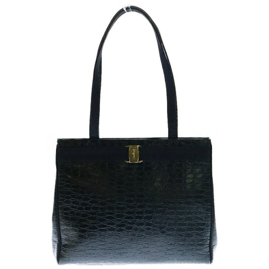 Salvatore Ferragamo Hand Bag Purse VARA RIBBON Black Leather Women's Authentic