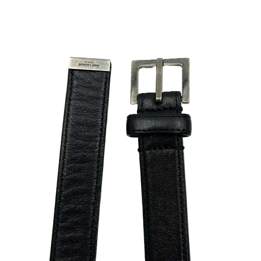 Saint Laurent Men's Belt Logo Black Leather Authentic