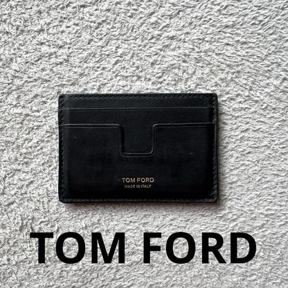 TOM FORD Card Case Holder Wallet Compact Purse Leather Black Authentic