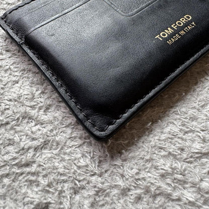 TOM FORD Card Case Holder Wallet Compact Purse Leather Black Authentic