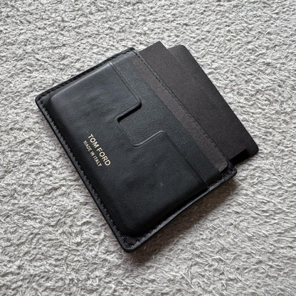 TOM FORD Card Case Holder Wallet Compact Purse Leather Black Authentic