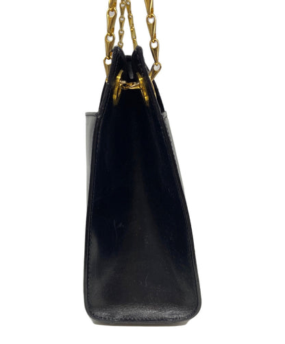 CELINE Purse Box calf circle logo chain shoulder bag Black Gold Leather Unisex