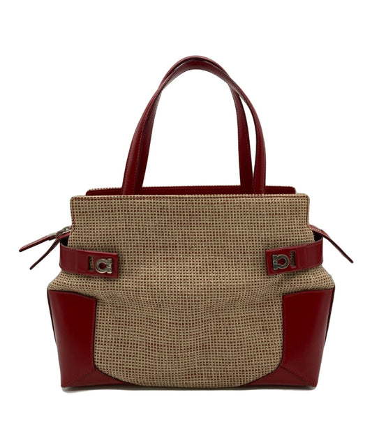 Salvatore Ferragamo Hand Bag Tote Purse Gancini Red Authentic