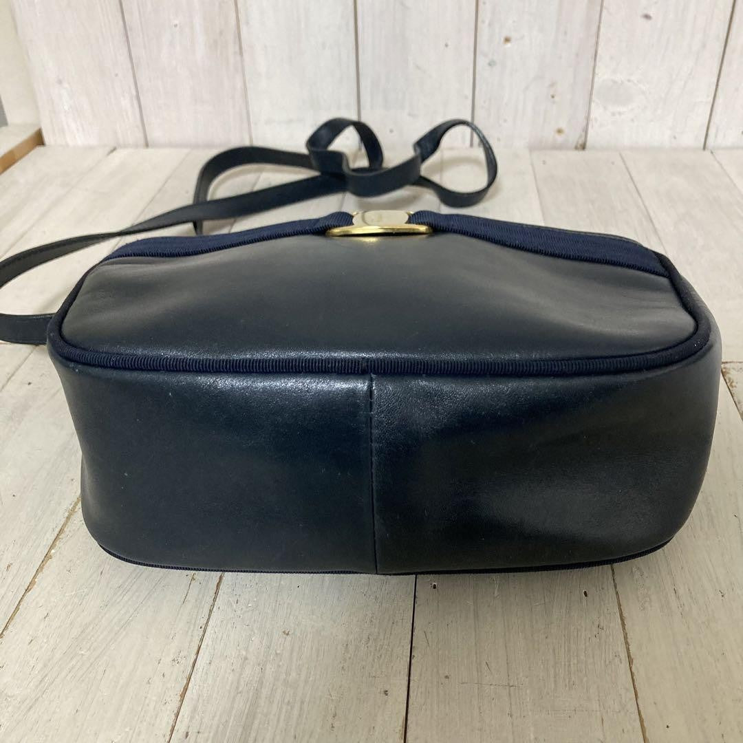 Salvatore Ferragamo Shoulder Bag Purse Leather Navy Authentic