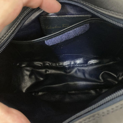 Salvatore Ferragamo Shoulder Bag Purse Leather Navy Authentic