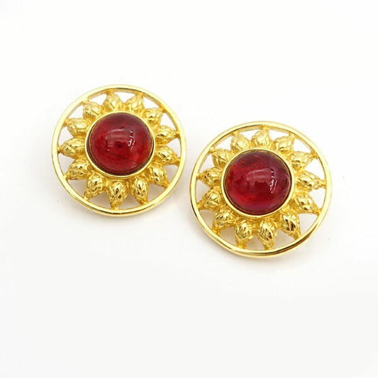 FENDI Earrings Gold Red 14K Women Accessory Authentic