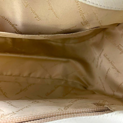 Salvatore Ferragamo Hand Bag Tote Purse Gancini Leather Beige Authentic
