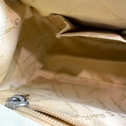 Salvatore Ferragamo Hand Bag Tote Purse Gancini Leather Beige Authentic