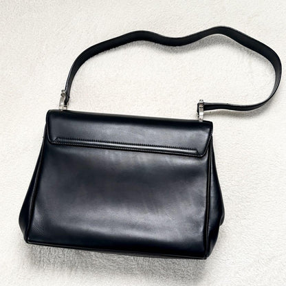 Salvatore Ferragamo Shoulder Bag Purse Gancini Leather Authentic Black