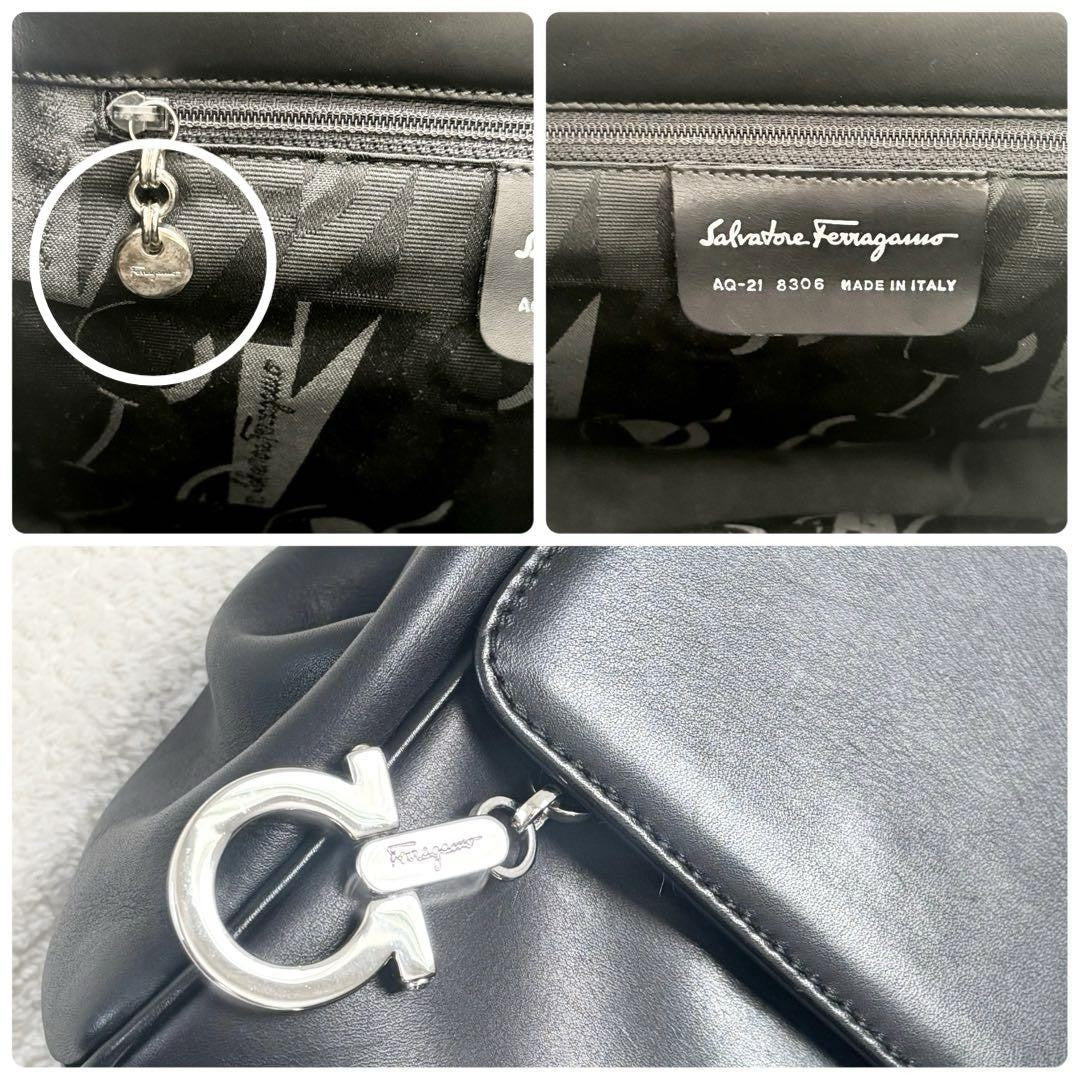 Salvatore Ferragamo Shoulder Bag Purse Gancini Leather Authentic Black