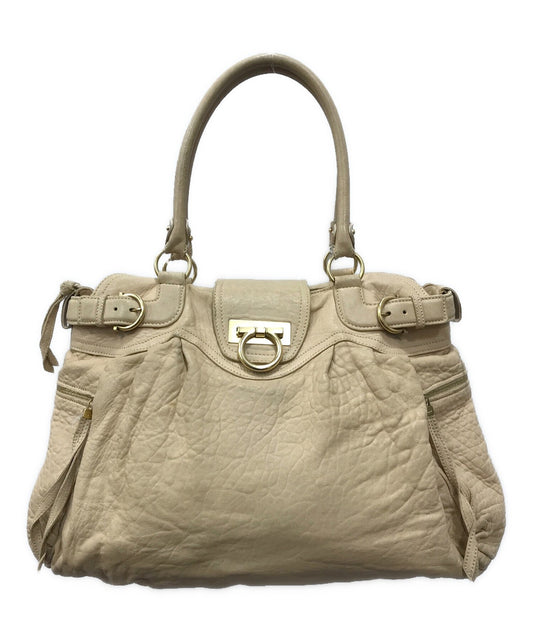 Salvatore Ferragamo Hand Bag Tote Purse Gancini Beige Authentic