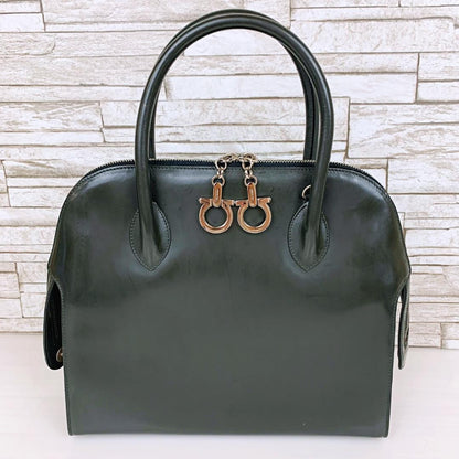 Salvatore Ferragamo Hand Bag Tote Purse Gancini Patent Leather Black Authentic