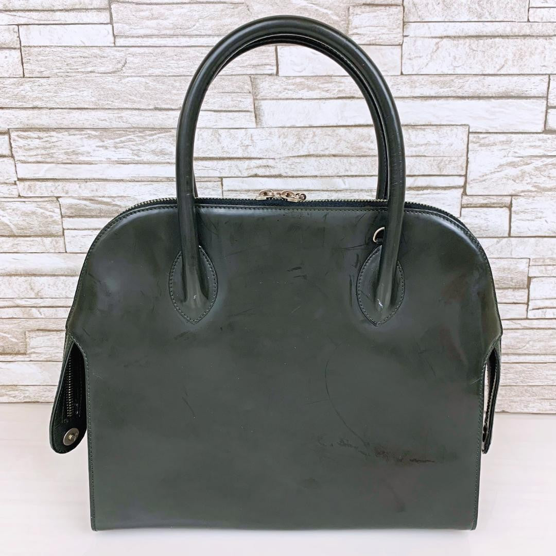 Salvatore Ferragamo Hand Bag Tote Purse Gancini Patent Leather Black Authentic