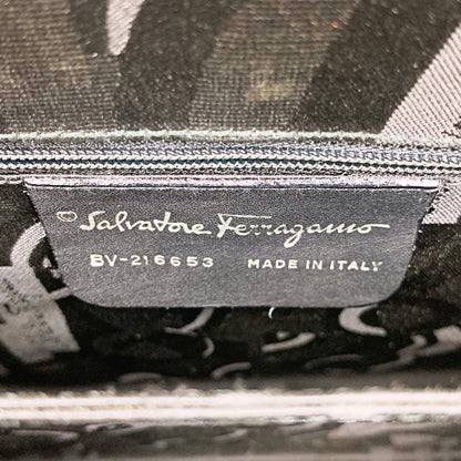 Salvatore Ferragamo Hand Bag Tote Purse Gancini Patent Leather Black Authentic