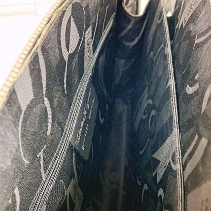 Salvatore Ferragamo Hand Bag Tote Purse Gancini Patent Leather Black Authentic