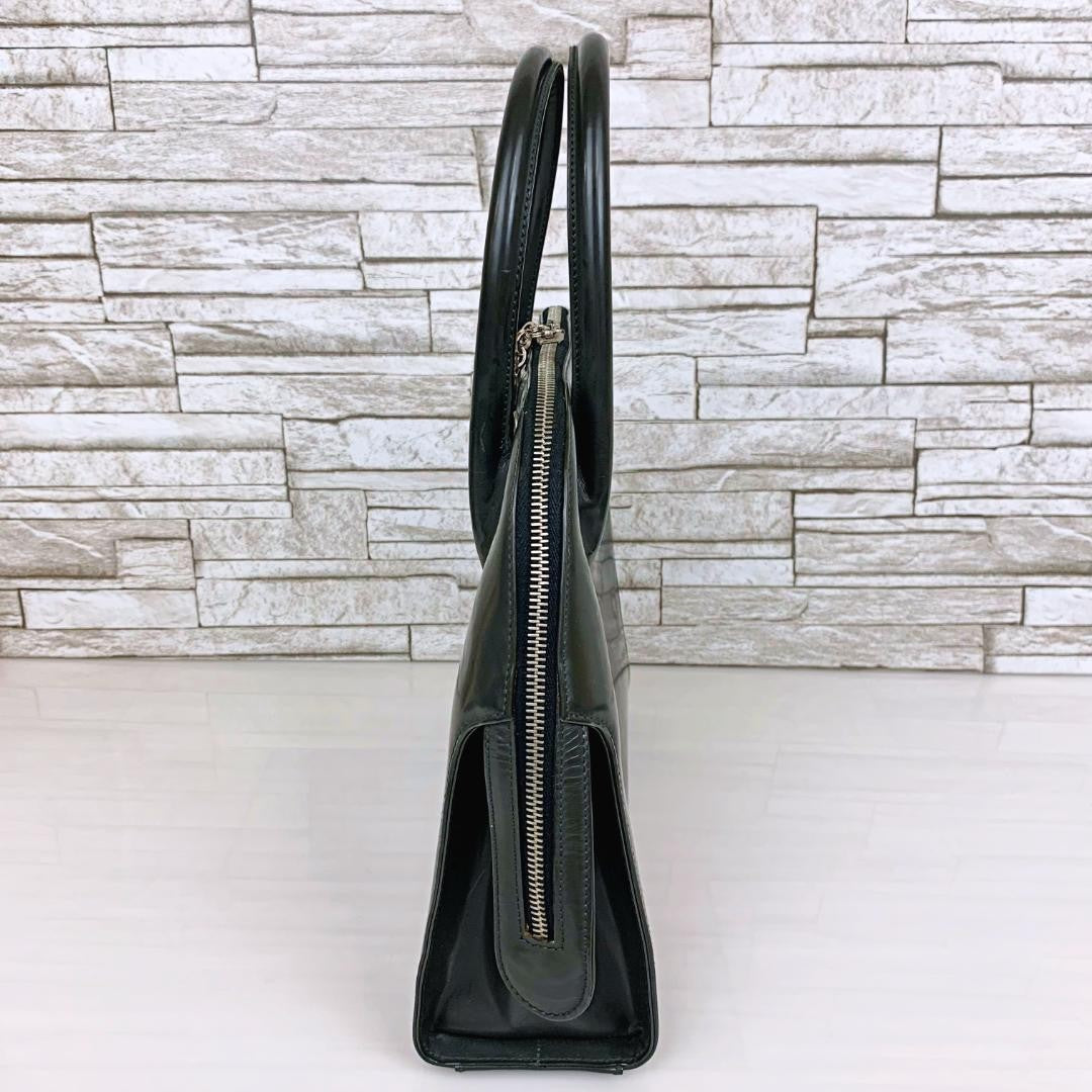 Salvatore Ferragamo Hand Bag Tote Purse Gancini Patent Leather Black Authentic