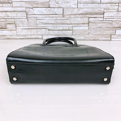 Salvatore Ferragamo Hand Bag Tote Purse Gancini Patent Leather Black Authentic