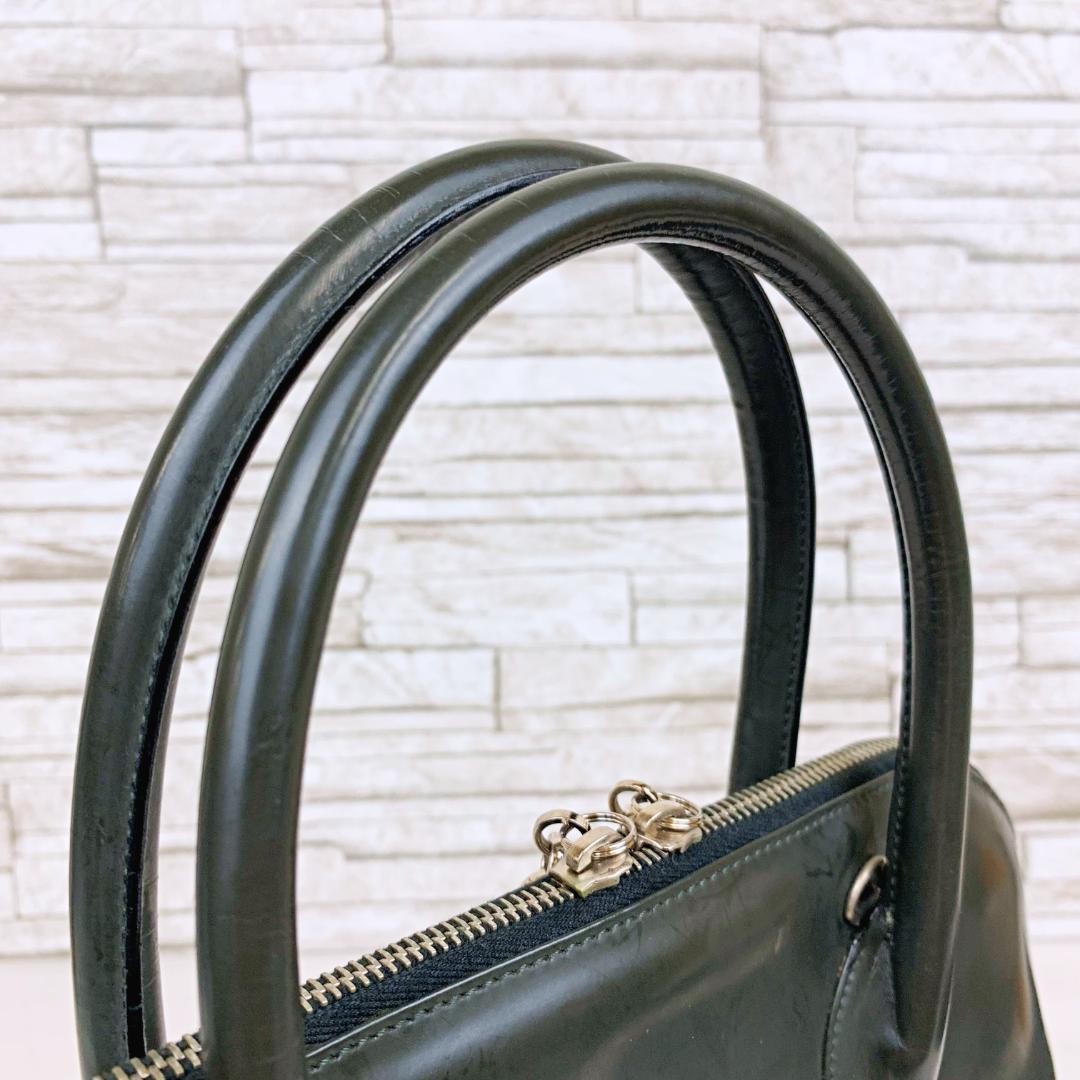 Salvatore Ferragamo Hand Bag Tote Purse Gancini Patent Leather Black Authentic