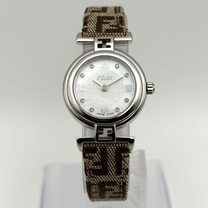 FENDI Quartz Watch Wristwatch FF Zucca Logo Brown Silver Women's Authentic