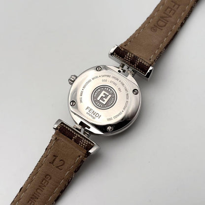 FENDI Quartz Watch Wristwatch FF Zucca Logo Brown Silver Women's Authentic