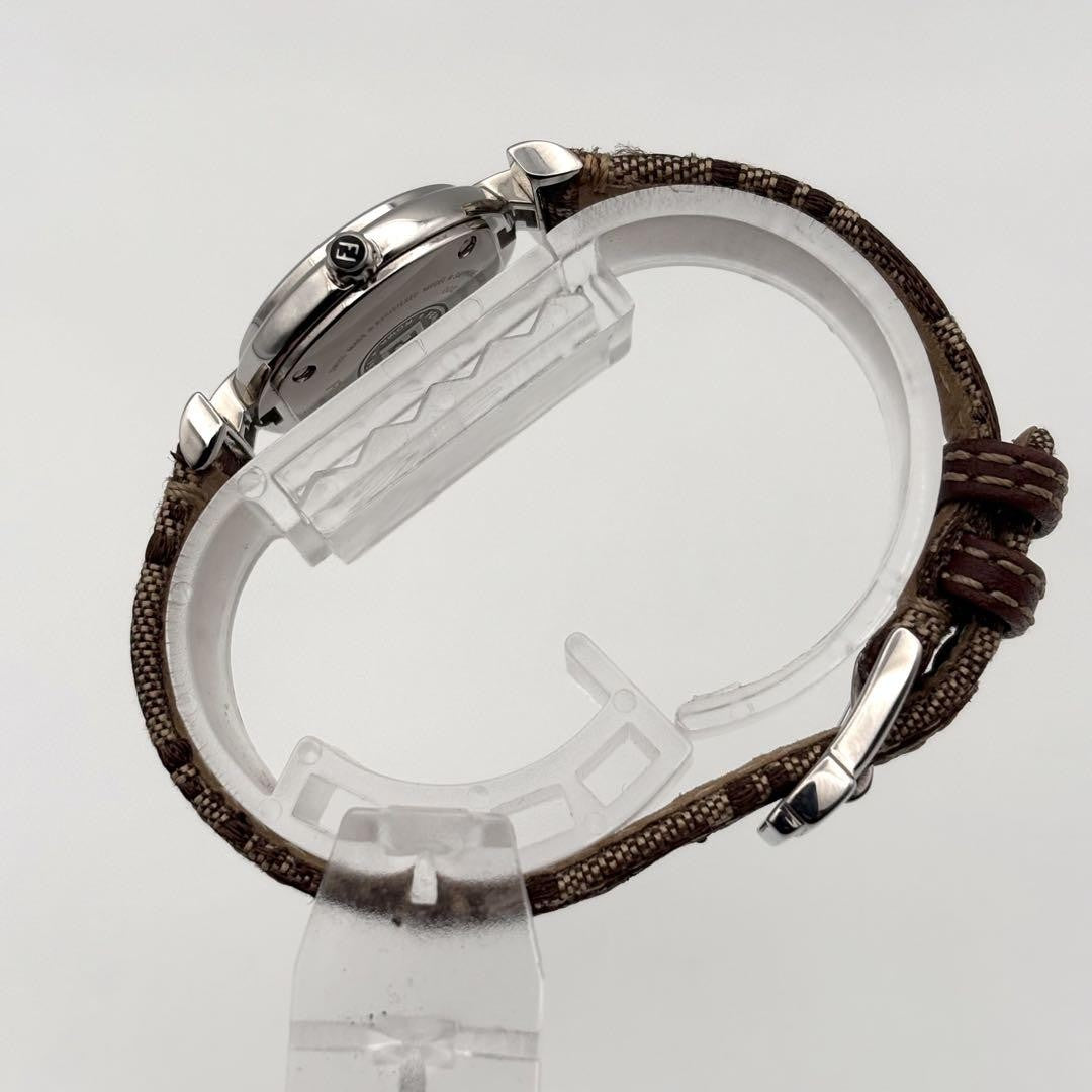 FENDI Quartz Watch Wristwatch FF Zucca Logo Brown Silver Women's Authentic