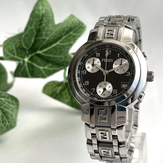 FENDI 4500L Quartz Watch Wristwatch Logo Black Silver Women's Authentic