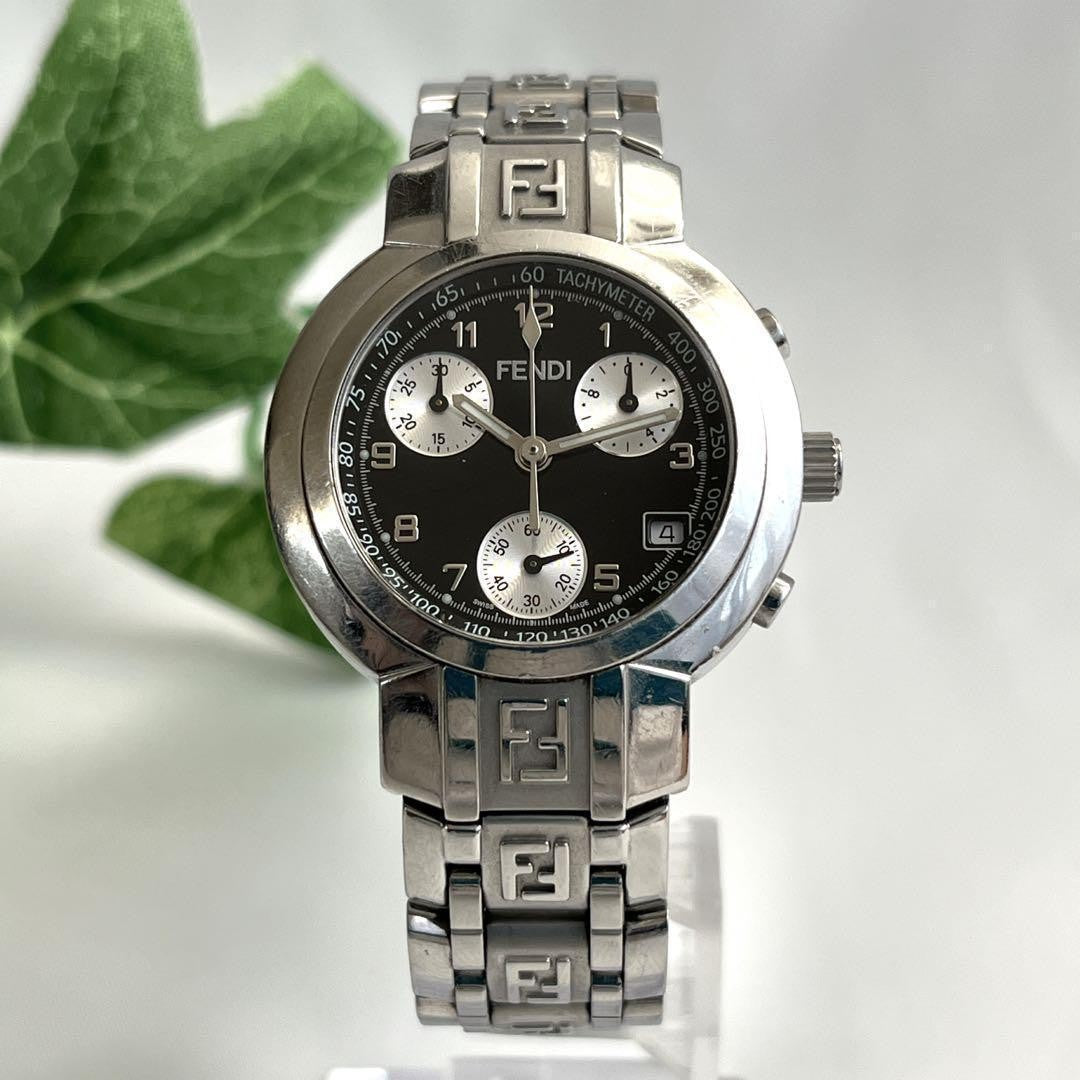 FENDI 4500L Quartz Watch Wristwatch Logo Black Silver Women's Authentic