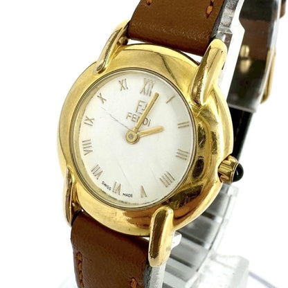 FENDI 410L Quartz Watch Wristwatch FF Logo Gold Women's Authentic