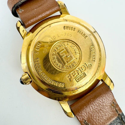 FENDI 410L Quartz Watch Wristwatch FF Logo Gold Women's Authentic
