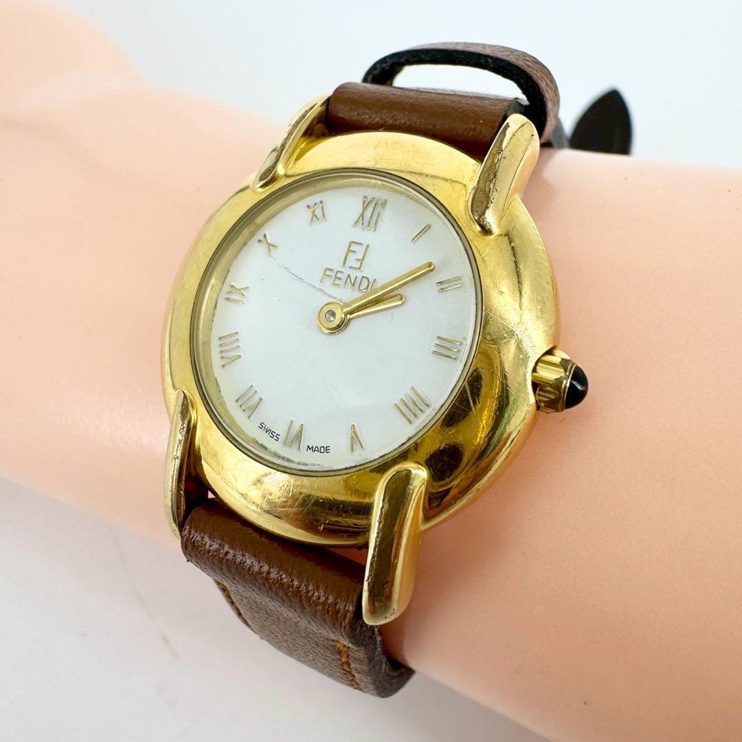 FENDI 410L Quartz Watch Wristwatch FF Logo Gold Women's Authentic