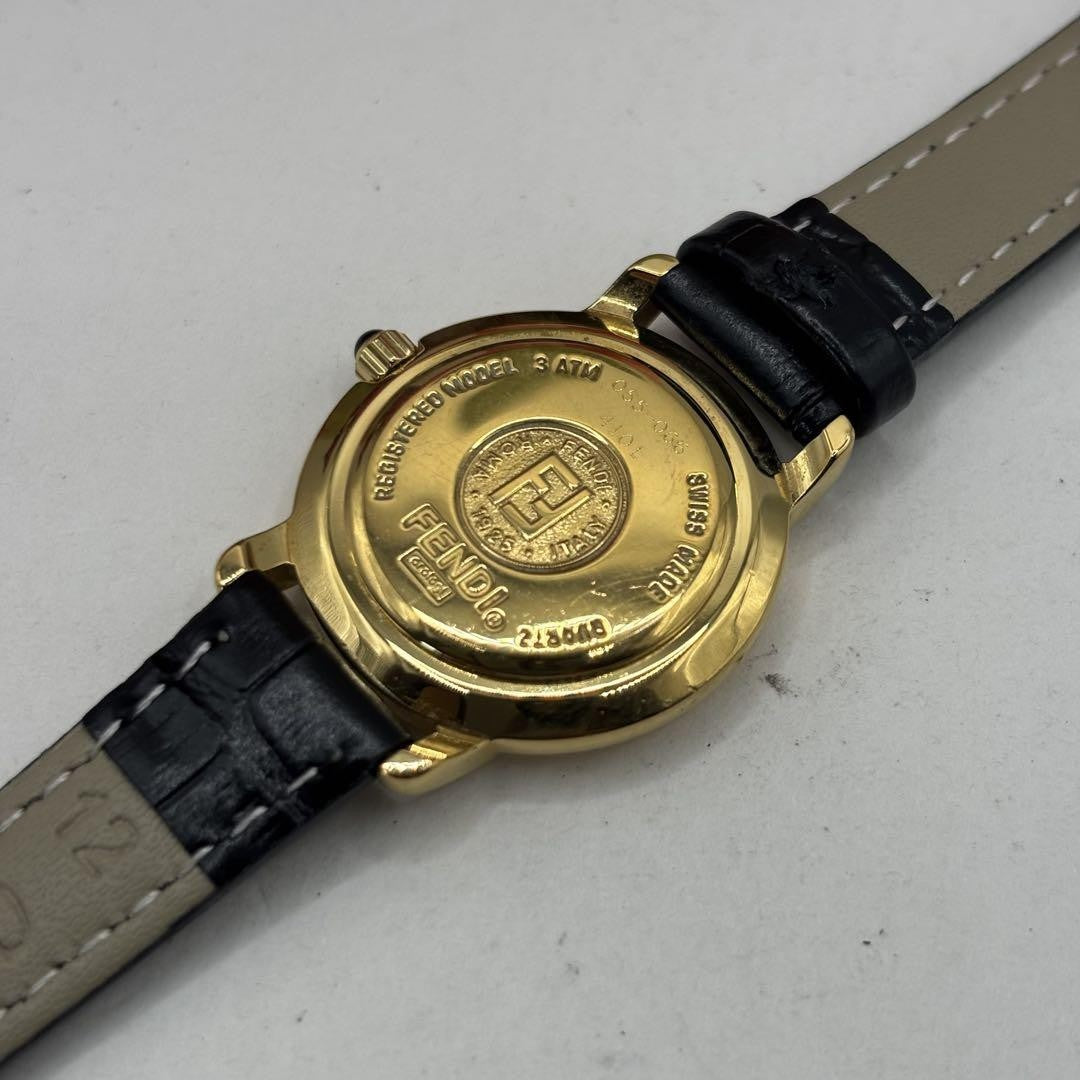 FENDI 410L Quartz Watch Wristwatch FF Logo Gold White Women's Authentic